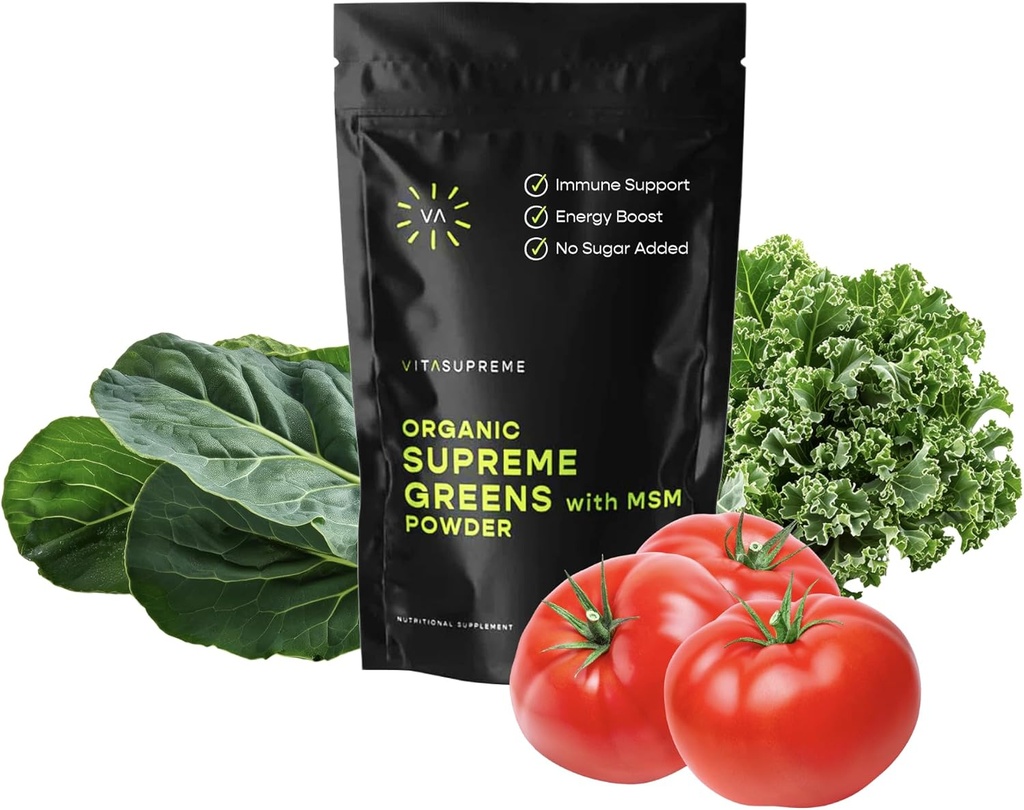 Poudre de vert super-alimentaire bio avec MSM, pour la santé de Gut, la digestion, le soutien immunitaire, l'énergie, et plus (sans sucre, sans OGM, Keto, Vegan), 60 portions, 30 jours d'approvisionnement