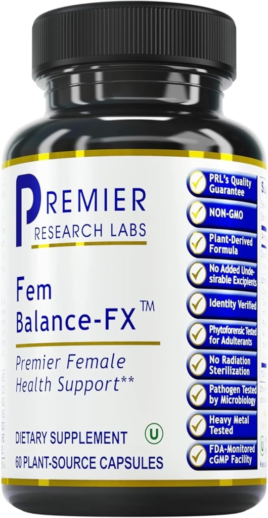 Premier Laboratoires de recherche Fem Balance FX- Supplément de fraisier pour femmes Hormone Balance Support, Supplément de fraisier chaste avec/extrait de fraisier biologique, soutien naturel pour les femmes- 60 capsules végétariennes