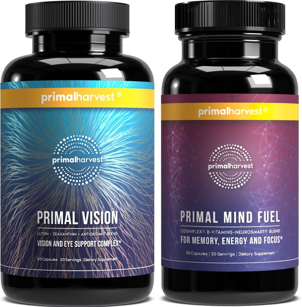 Primal Harvest Brain Boost & Vision Supplements for Women and Men Vision and Eye Support Complex with Lutein, Zeaxanthin Bundle