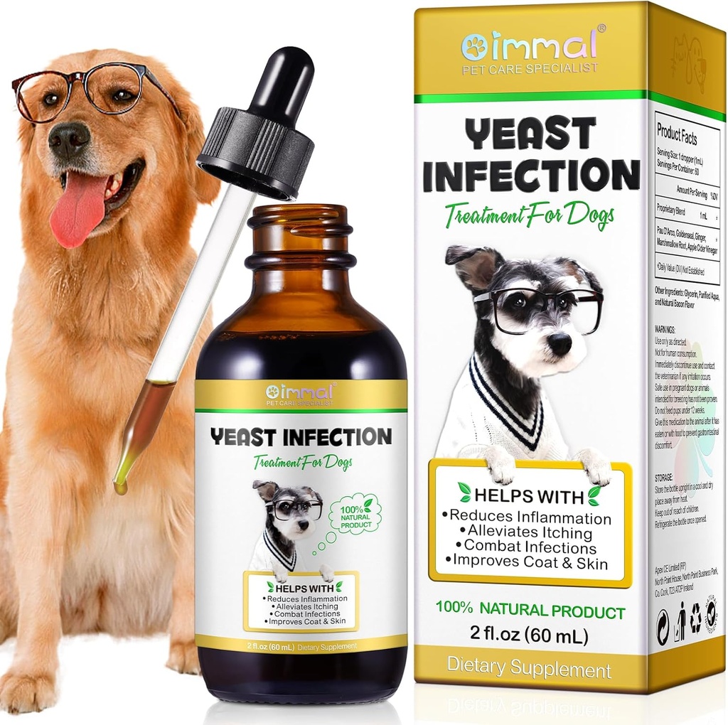 Traitement de l'infection des levures chez les chiens, traitement naturel de l'infection des levures chez les chiens, soutien traitement de l'infection des oreilles chez les chiens et soulagement de la démangeaison allergique, réduit l'inflammation, améliorer le manteau et la peau, bacon parfum, 2 Fl Oz