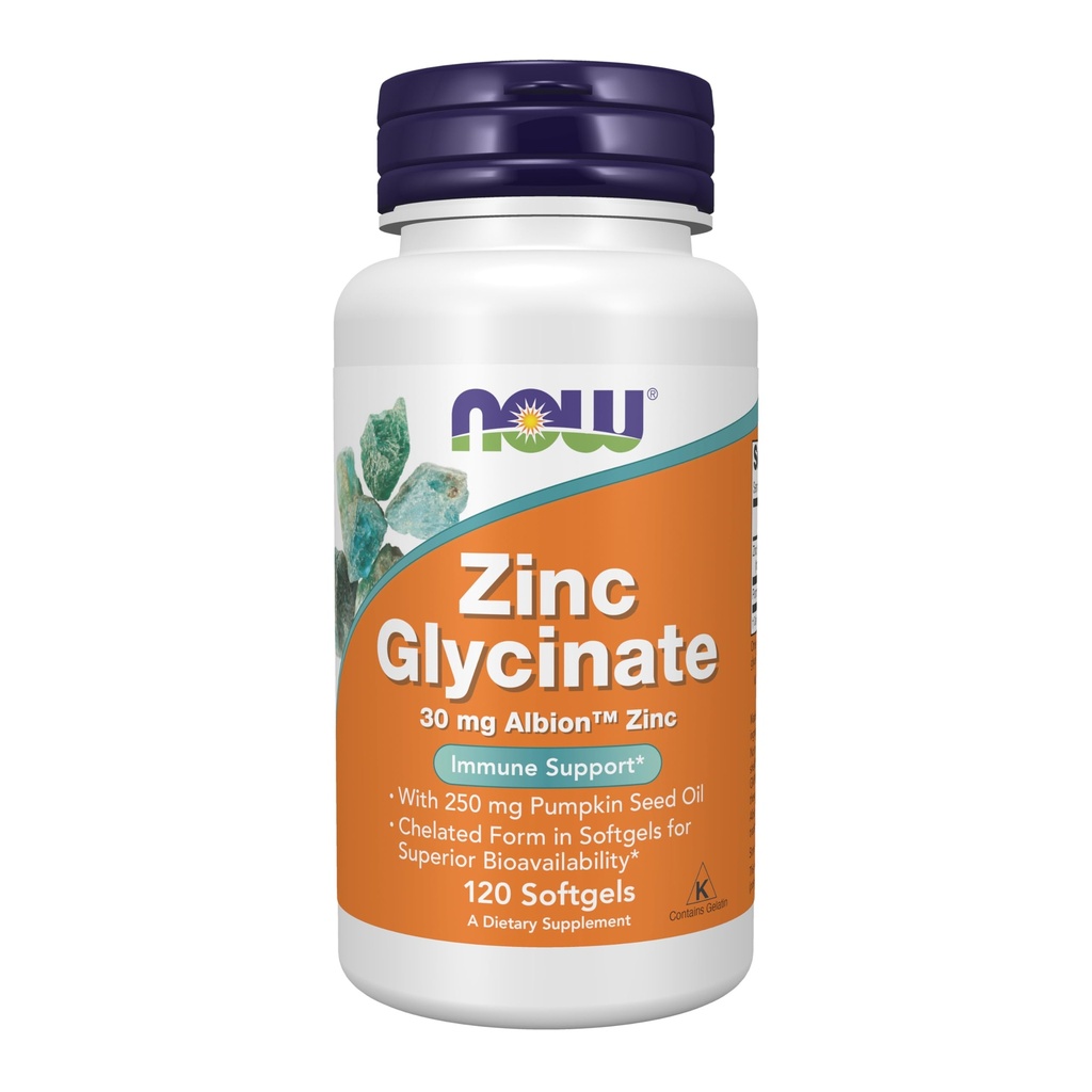 MAINTENANT compléments alimentaires, glycine de zinc avec 250 mg d'huile de graines de citrouille, soutient la santé de la prostate*, 120 softgels (paquetage mai Vary)