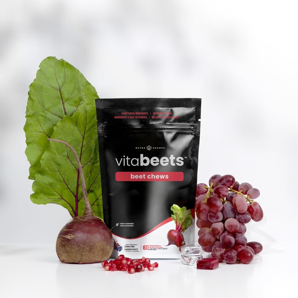 NutraChamps Beet Chews - Potent 750mg Extrait de racine de betterave - Heart Chews - Supplément de soutien du flux sanguin et de la circulation - Super Reds Blend - Gommies de racine de betterave Alternative - 60 Soft Chew