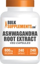 BulkSupplements.com Capsules d'extrait de racine Ashwagandha - Ashwagandha 600mg, Supplément Ashwagandha, Capsules de racine Ashwagandha, Vegan & Sans gluten, 1 Capsules par portion, 240 Capsules de Veg