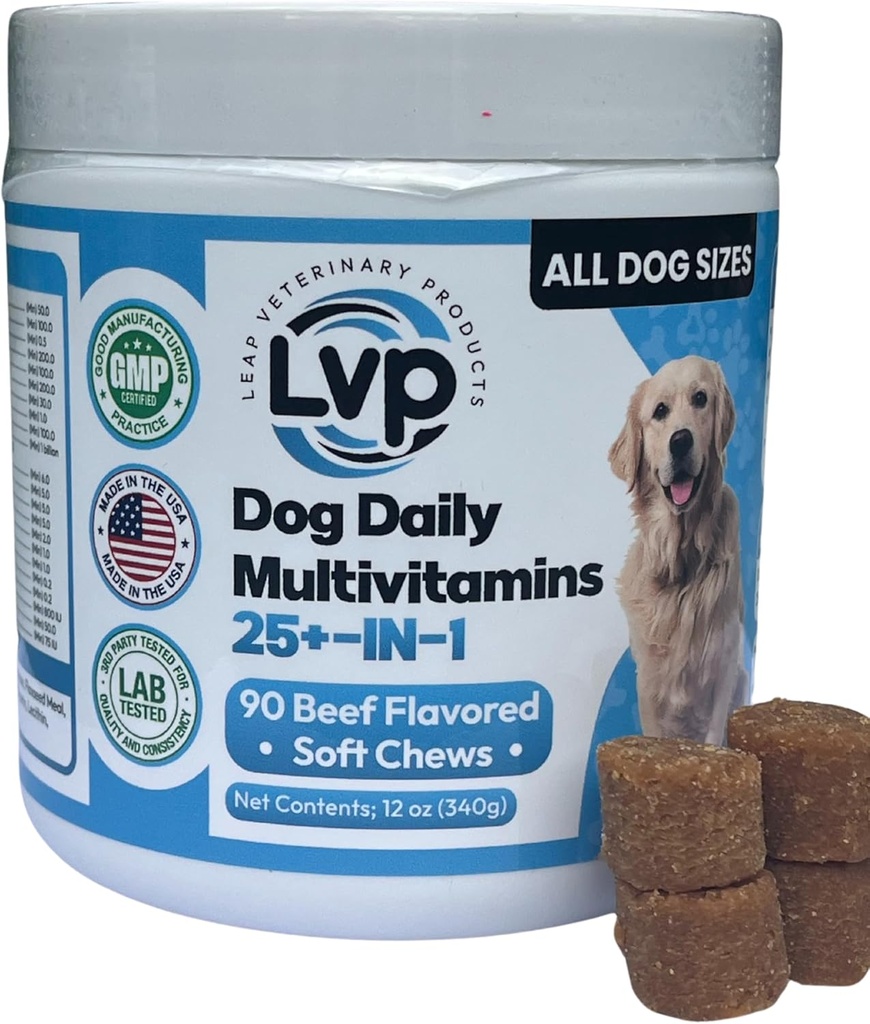 Multivitamines et suppléments pour chiens - Huile de krill, Omega 3,6,9, pré et probiotiques, Vitamines essentielles, pour la hanche et les articulations, peau et manteau,Digestive, Immunity Support (90 Chews)