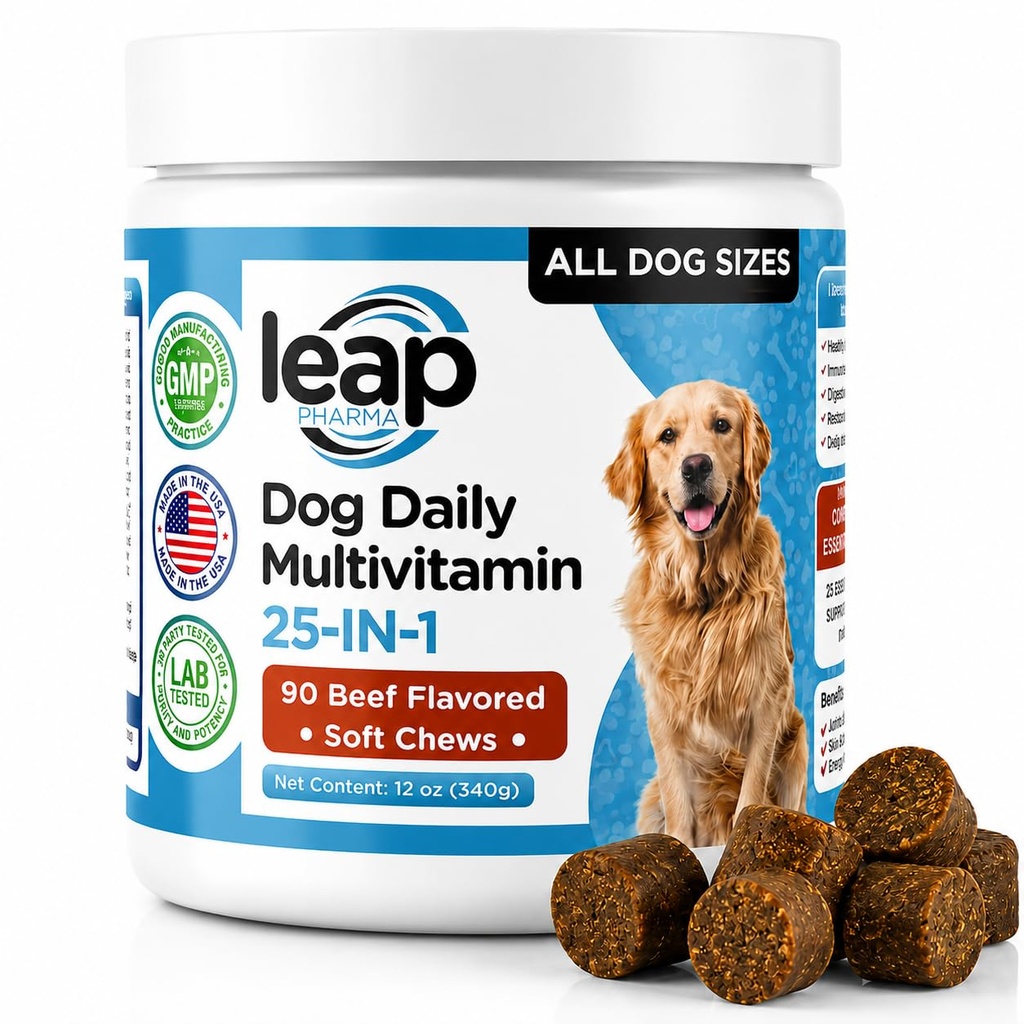 Multivitamines et suppléments pour chiens - Huile de krill, Omega 3,6,9, pré et probiotiques, Vitamines essentielles, pour la hanche et les articulations, peau et manteau,Digestive, Immunity Support (90 Chews)