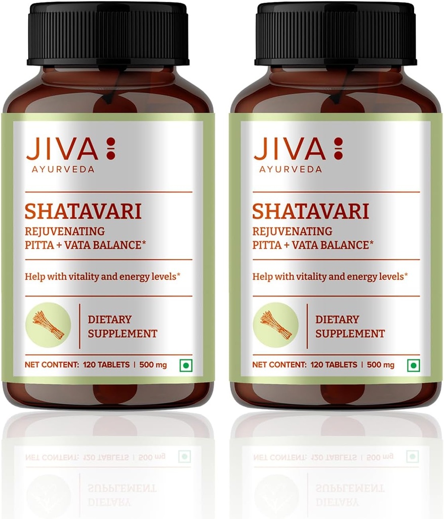 JIVA Shatavari Comprimés 500mg de supplément ayurvédique pour les hommes et les femmes - 120 comprimés (paquet de 2)