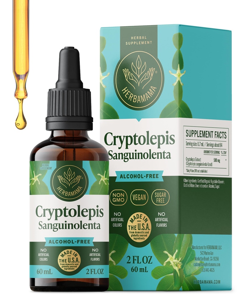 HERBAMAMA Cryptolepis Teinture - Vegan Cryptolepis Sanguinolenta Immunity gouttes pour la désintoxication globale - Non-OGM, Alcool et sans sucre Immune Supplément de soutien