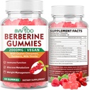 Premium Berberine Gummies, 2000mg Supplément Berberine HCI haute puissance, plus Ceylan cannelle, chardon de lait pour les femmes et les hommes, système immunitaire et soutien au métabolisme - 60 Gummies