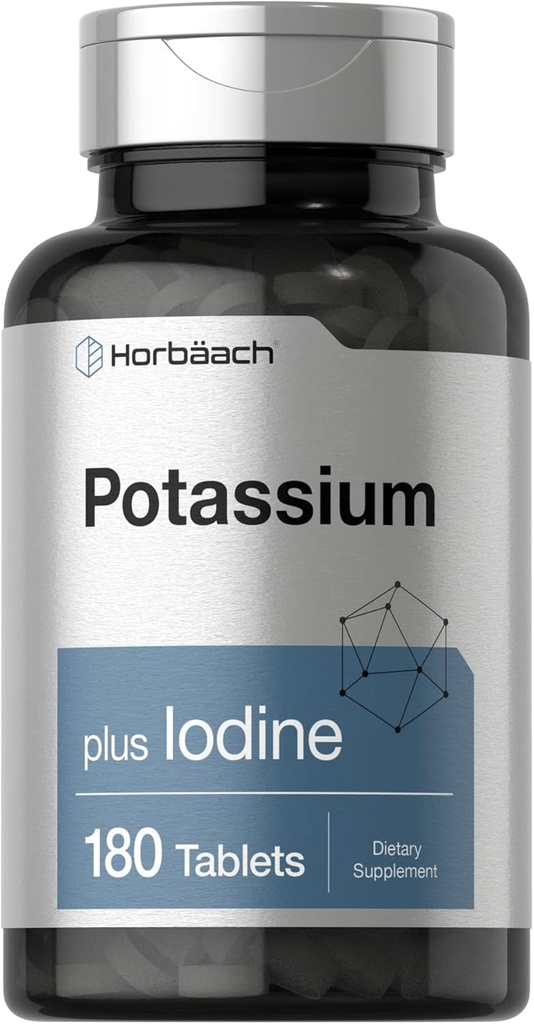 Supplément au chlorure de potassium Horbäach Plus Iodine 180 Comprimés végétariens non OGM et sans gluten