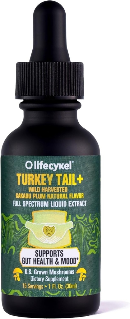 Life Cykel - Turkey Tail Mushroom Liquid Extract with Kakadu Plum - Immune Support & Digestive Health Prebiotic Supplement - Vegan, non OGM et sans gluten - 1 Fl Oz