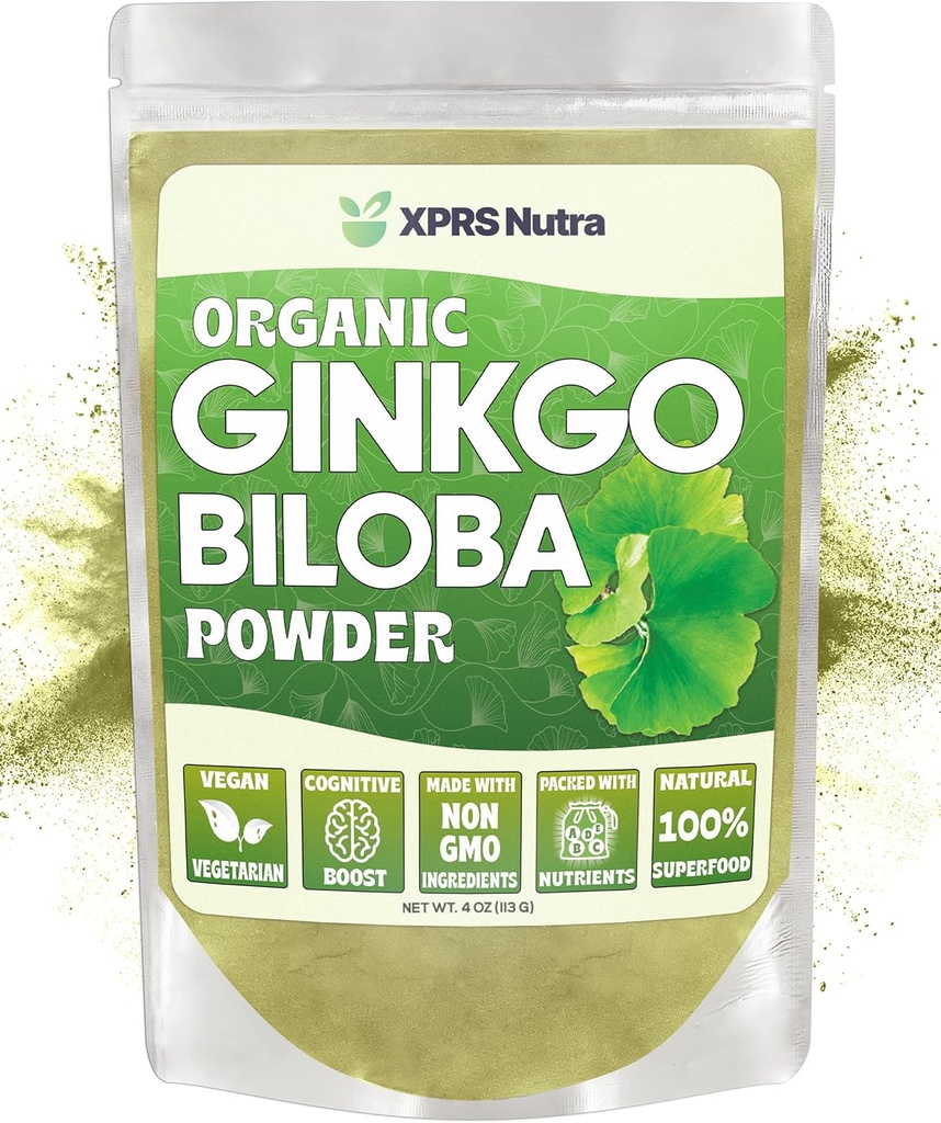 XPRS Nutra bio Ginkgo Biloba poudre - Suppléments Gingko Biloba pour la cognition - Vegan Friendly Ginkoba Biloba biologique - Immunity Boosting Ginkgo Biloba poudre (4 oz)