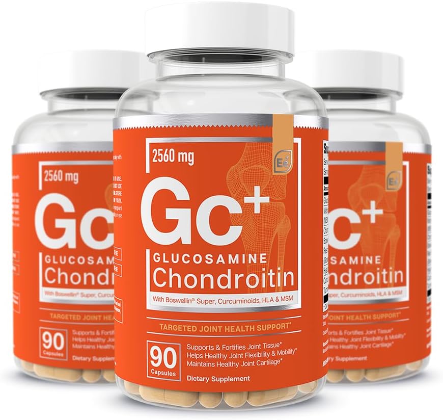 Éléments essentiels Glucosamine Chondroïtine MSM Boswellia Serrata Supplément acide hyaluronique Soutien joint Supplément antioxydant pour la flexibilité - 270 Capsules (3 Pack)