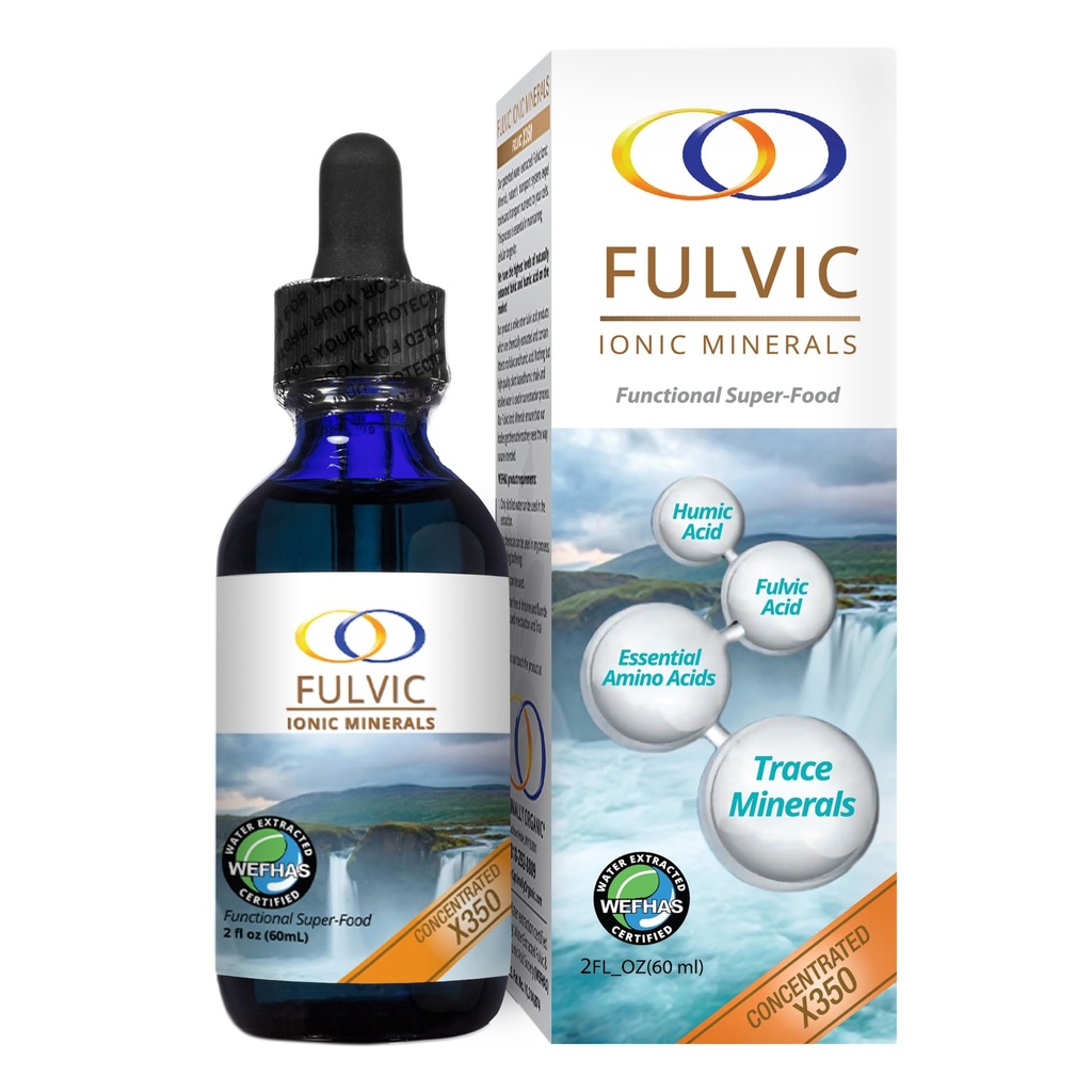 Extraction optimale d'eau organique des minéraux ioniques fulvic X350 - Acide fulvic bioactif breveté, acide humique, minéraux traces, électrolytes et acides aminés essentiels - 8 mois et plus!