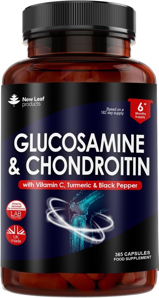 Glucosamine et Chondroïtine à haute résistance - avec MSM (365 comprimés) Absorbance supplémentaire enrichie en vitamine C, sulfate de glucosamine Chondroïtine sans gluten, GMP, 365 comprimés de complément alimentaire