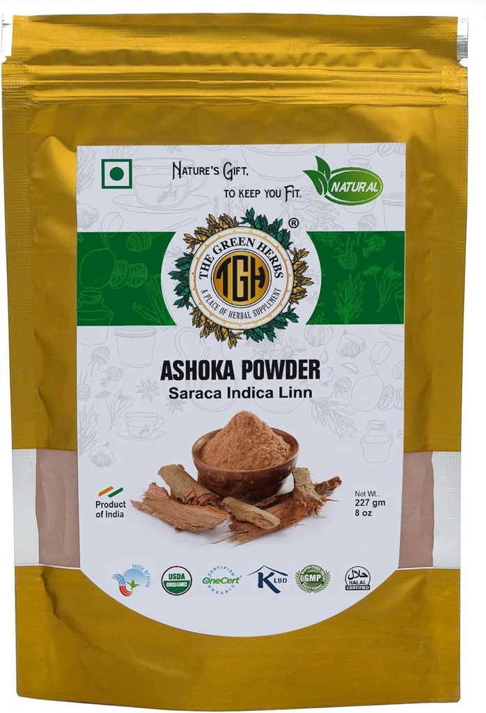 The Green Herbs Ashoka Chhal Powder, 227g Finely Ground, Natural and Chemical-Free, poudre à base de plantes pour femmes, Saraca Indica