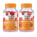 Calcium Lifeable Magnésium & Zinc Enfants + Probiotique 2 Million UFC Enfants, Gommies Bundle - Grande dégustation, supplément de vitamine, sans gluten, sans OGM, gommy à croquer