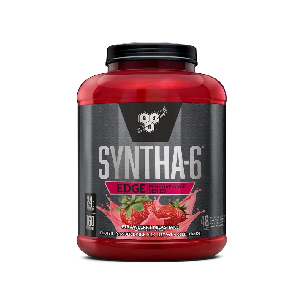 BSN SYNTHA-6 poudre de protéines EDGE, avec lactosérum hydrolysé, caséine micellaire, Isolation de protéines de lait, faible sucre, 24g de protéines, fraise, 48 portions