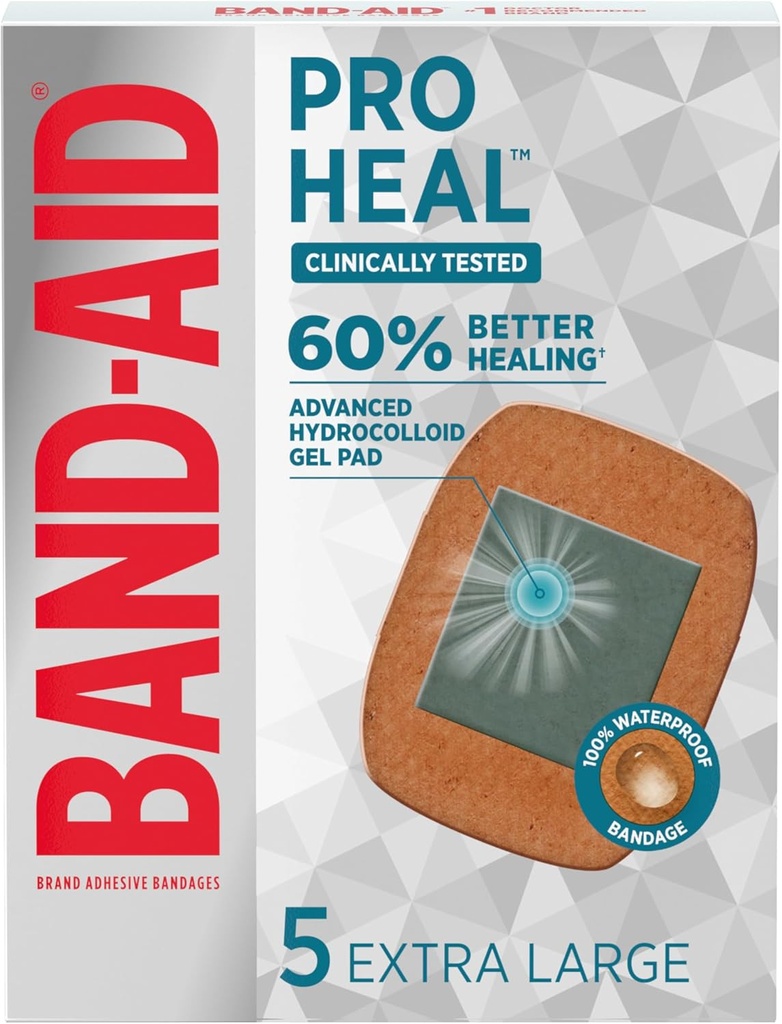 Band-Aid Brand Pro Heal Hydrocolloid Gel Pads, Extra Large Waterproof Bandages for Better Healing of Minor Wounds, Sterile First Aid Bandages, 5 ct