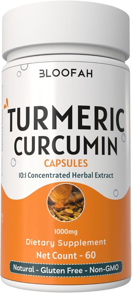 Capsules de curcuma 500mg de Curcuma Longa 10:1 Extrait et poudre d'extrait de poivre noir 5% pour l'absorption accrue d'un supplément à base de plantes non-OGM, sans gluten (60 Nombre (paquet de 1))