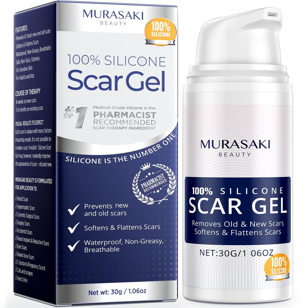 Crème Scar Gel Scar 100% Silicone - Gel Scar avancé pour les cicatrices chirurgicales, C-Section, Stretch Marks, Acne, Blessure, Brûlures, Kéloïdes, Vieilles et Nouvelles Scars 1.06oz(30g) (résistance maximale 100% Silicone)