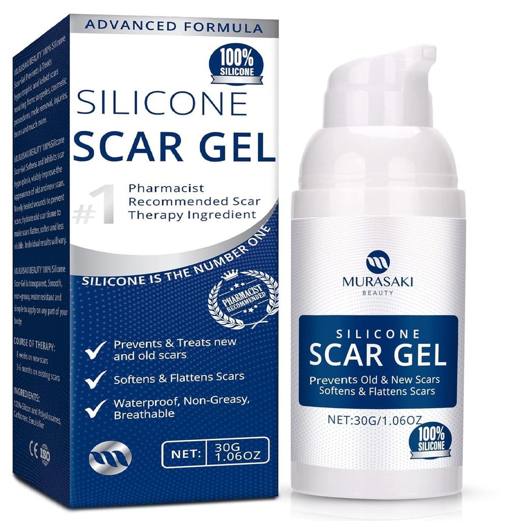 Crème Scar Gel Scar 100% Silicone - Gel Scar avancé pour les cicatrices chirurgicales, C-Section, Stretch Marks, Acne, Blessure, Brûlures, Kéloïdes, Vieilles et Nouvelles Scars 1.06oz(30g) (résistance maximale 100% Silicone)