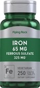 Piping Rock Fer Sulfate ferreux 65 mg 250 Comprimés Supplément de fer Formule de haute puissance