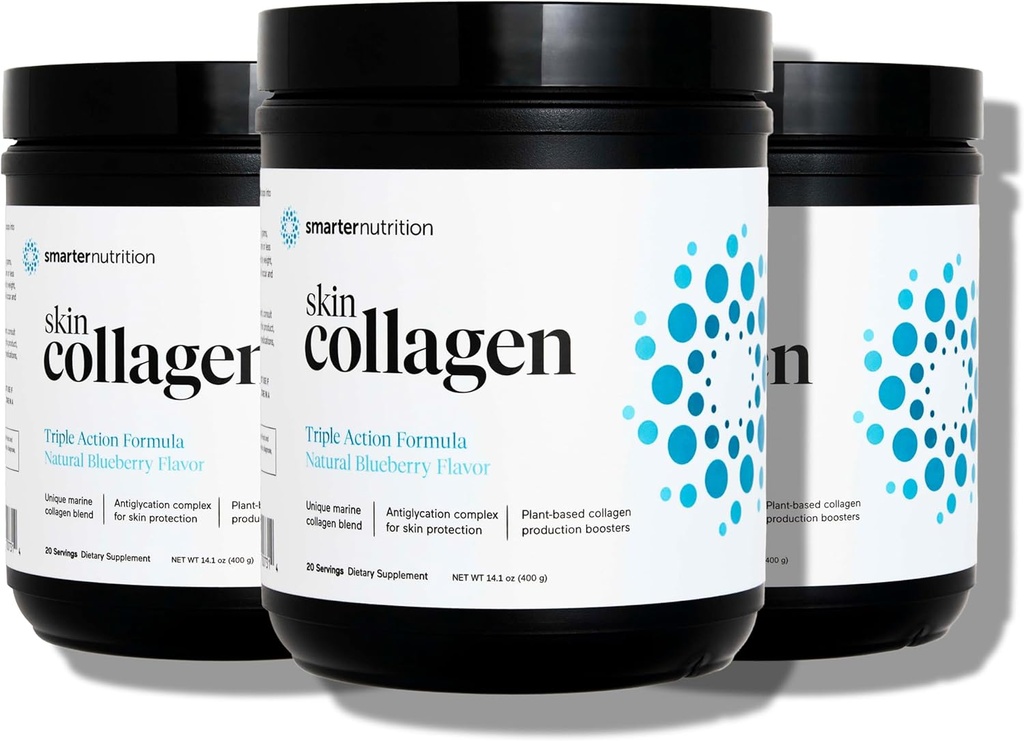 SMARTERNUTRITION Marine Collagen - Type 1 & 3 Peptides with Herbal Antioxidants for Skin and Hair Health - Vitamin E & C, Green Tea, Berry Powder, Quercetin - (60 Servings (Pack of 3))