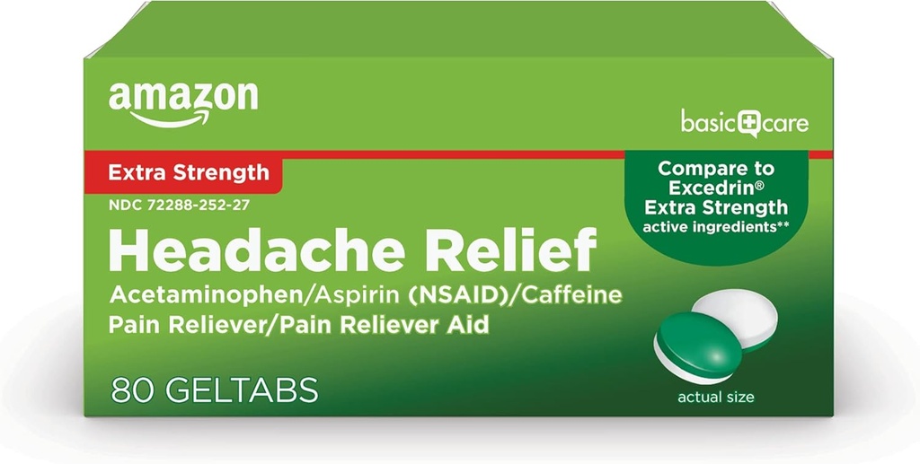 Amazon Basic Care Headache Relief Geltabs, 80 Count