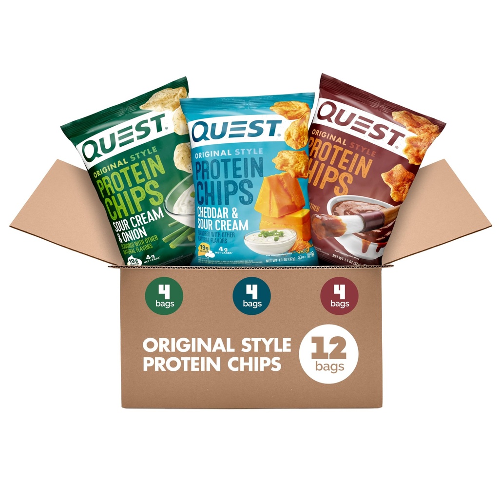 Quest Nutrition Chips Protein Variety Pack, BBQ, Cheddar & Crème Soureuse, Crème Soureuse et Oignon, Haute Protéine, Faible Carb, 1,1 oz (Paquet de 12)