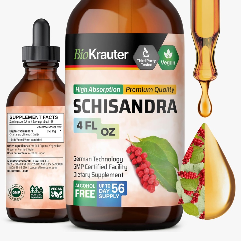 BIO KRAUTER Schisandra Berry Drops - Natural Schisandra Supplement for Mood Support - Alcohol & Sugar Free Extract - 4 Fl.Oz.