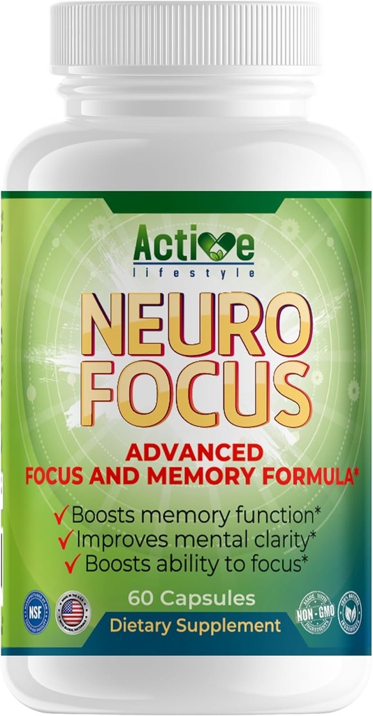 Neuro Focus Nootropic Brain Supplement for Men & Women: Memory, Clarity & Focus | Ginkgo Biloba, Vitamin B6, Phosphatidylserine, Choline, Huperzine A
