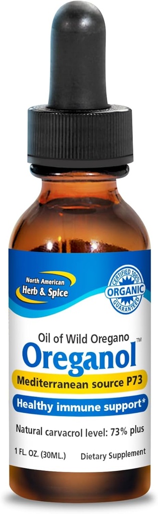 NORTH AMERICAN HERB & SPICE Oréganol - 1 fl oz, paquet de 2 - Huile d'origan sauvage et biologique non transformée - Méditerranée Source P73 - Non-OGM - 864 Total des services