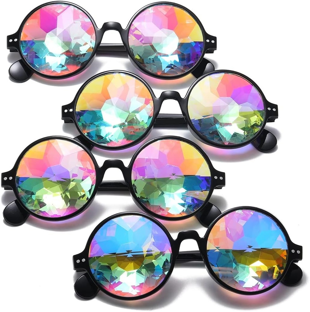 Trippy Festivals psychédéliques Kaleidoscope Rainbow Soleil Rave Goggle Lunettes Prism Diffraction (4 PCS Noir
