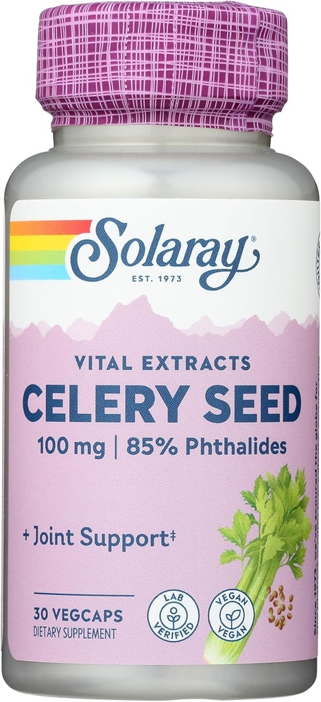 SOLARAY Extrait de graines de céleri 100 mg, 85% Phthalides, 85% Soutien général à la santé, non-OGM, végétalien, 30 VegCaps