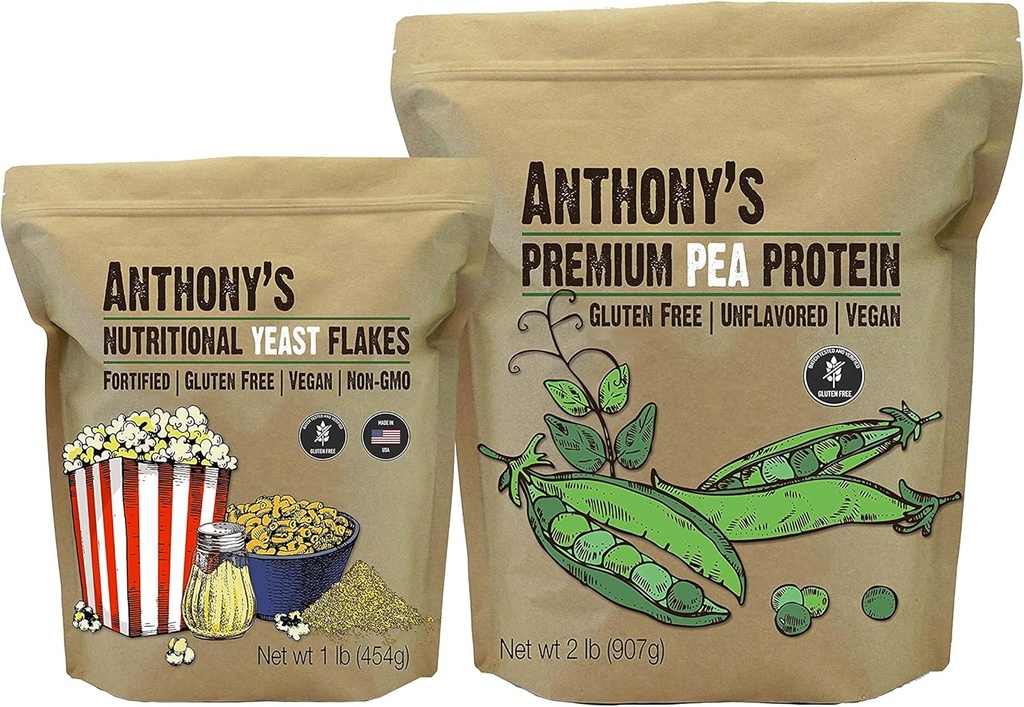 Anthony's Premium Pea Protein 2lb et le levure alimentaire Flakes 1lb