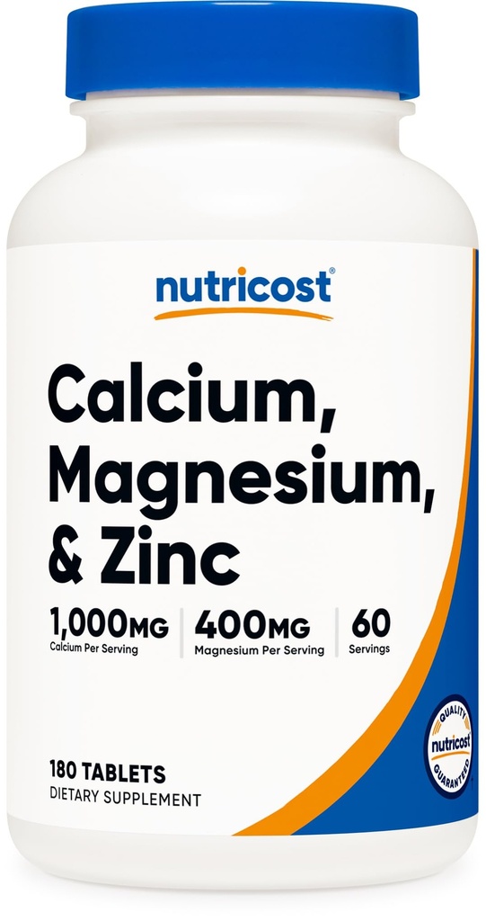 Nutricost Calcium, Magnésium et Zinc Comprimés 1,415 mg, 180 Comprimés - Supplément vitamine/mélange minéral, 60 portions - Sans gluten, non-OGM