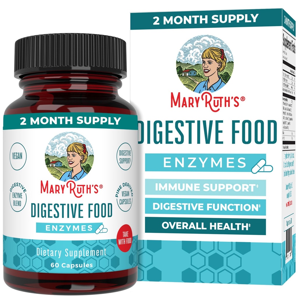 MaryRuth Organics Enzymes digestifs (jusqu'à 2 mois d'approvisionnement) Vegan Digestive Health Aid and Gut Health Enzyme Complex (plus de 12 enzymes) Vitamines B6 & B12
