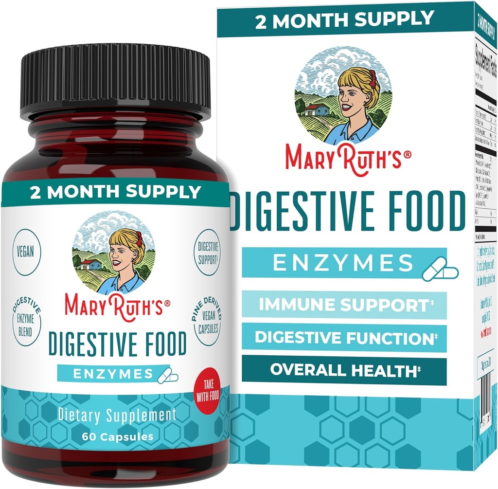 MaryRuth Organics Enzymes digestifs (jusqu'à 2 mois d'approvisionnement) Vegan Digestive Health Aid and Gut Health Enzyme Complex (plus de 12 enzymes) Vitamines B6 & B12
