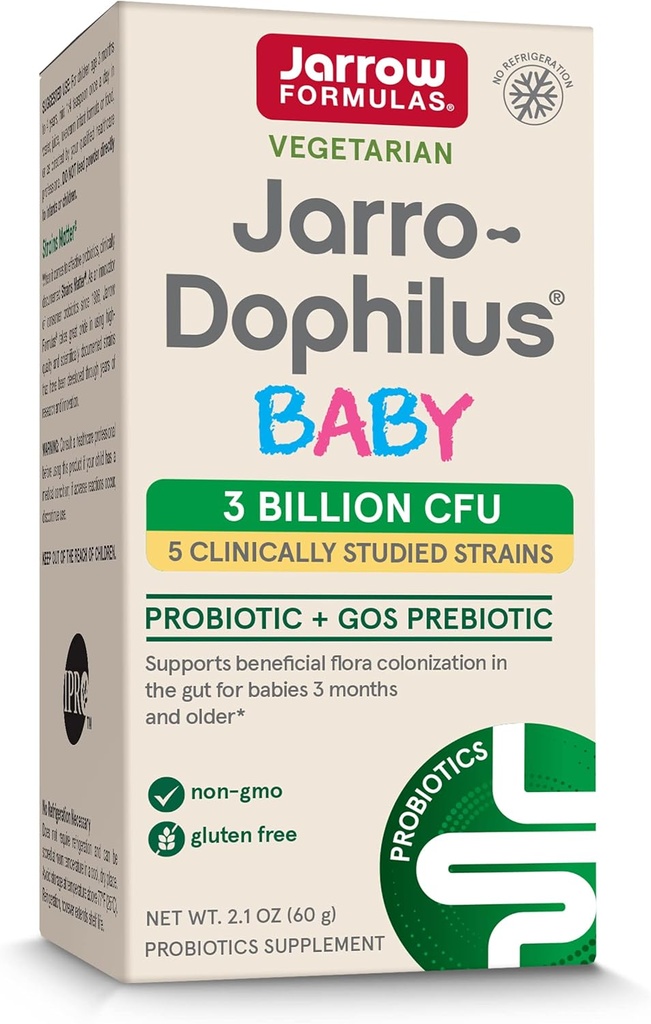 Jarrow Formules Jarro-Dophilus Baby + GOS - 2.1 oz Poudre - Soutient la santé intestinale pour les bébés de 3 mois à 4 ans - 60 portions