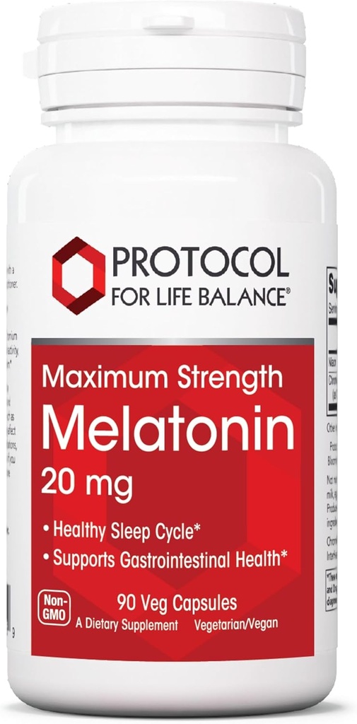 PROTOCOLE POUR LA BALANCE DE LA VIE Mélatonine Concentration maximale - 20 mg Mélatonine - Soutien au sommeil pour les adultes - Soutien immunitaire quotidien - Aide au pinal Gland - Vegan & Non-OGM - 90 gélules