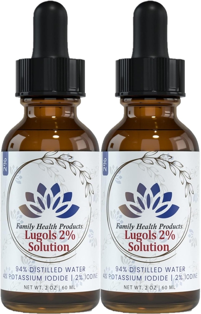 Solution d'iode de Lugols 2% 2 fl oz gouttes liquides Solution d'iode de potassium 2 pour cent gouttes d'iode 1200 gouttes liquides par produits de santé familiaux
