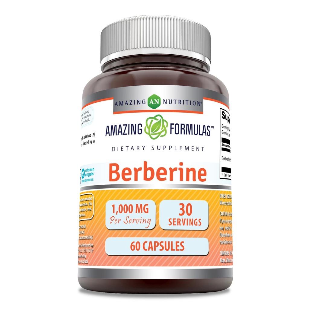 Formules étonnantes Berberine 1000mg par portion 60 Capsules Suppléments