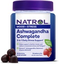 Natrol Ashwagandha Complete Gummy, 3-en-1 support de stress quotidien, soutient une meilleure humeur, réduit le stress occasionnel et la fatigue, 30 Gummies, jusqu'à un approvisionnement de 15 jours