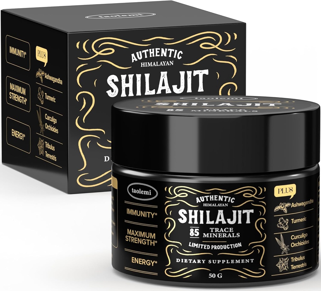 Shilajit Pure Himalayan Organic, Taolemi 50g Jar Résine naturelle Shilajit pour hommes et femmes, 85+ Trace Minerals & Fulvic Acid, Extrait d'Himalayan Pure, Enhancer d'énergie naturelle et de vitalité, 800MG, 62,5 Ser