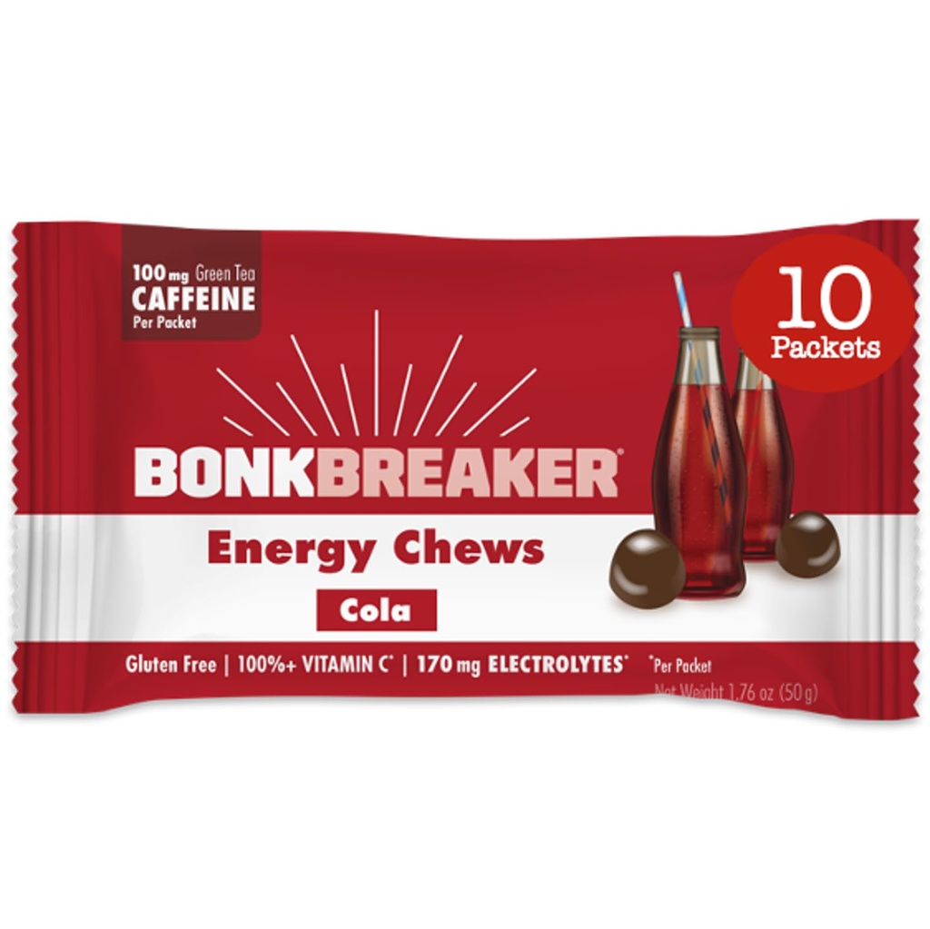 Bonk Breaker Energy Chews, ingrédients sans lait, sans gluten pour fournir une énergie et un focus rapides, 1 boîte de 10 paquets, Cola