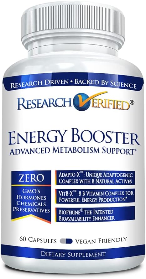 Recherche Vérified Energy Booster - Natural Energy Support - 60 Capsules - Sans caféine - B Vitamines et adaptogènes - 1 mois d'approvisionnement