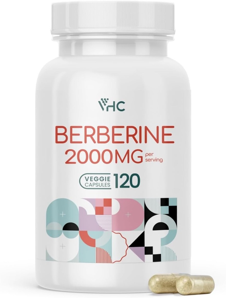 VHC Berberine Supplément 2000mg Daily, 10X Time Optimum Absorption Berberine HCL, Max Boost Niveaux Biodisponibles, pour Immune Gastro-intestinale cardiovasculaire, Capsules sans gluten sans gluten