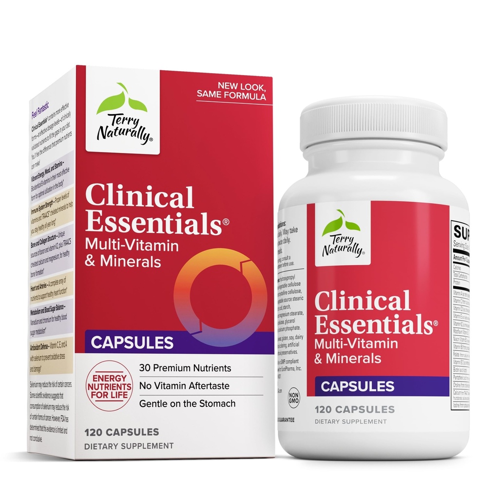Terry Naturally Clinical Essentials - Supplément pour aider la santé osseuse, cardiovasculaire et immunitaire - Supplément avec des minéraux chélatés - Supplément avec des vitamines B et C - 120 capsules