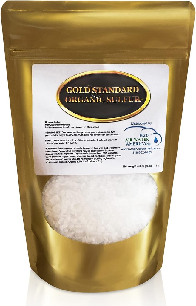 Gold Standard Cristaux de soufre biologique 1 lb - 99,9% Pure MSM - Poudre de supplément MSM à haute pureté - Large Granular Flakes - 3ème partie testée pour la pureté