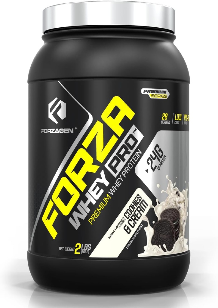 Forzagen Whey PRO Poudre de protéines à faible teneur en glucides : 24g de protéines par portion, faible teneur en sucre, whey premium pour Shakes & Mixes pour hommes et femmes, BCAA.